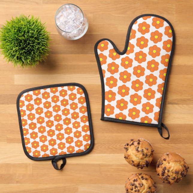 Set De Manoplas Diseño de flores naranjas (De arriba hacia abajo)