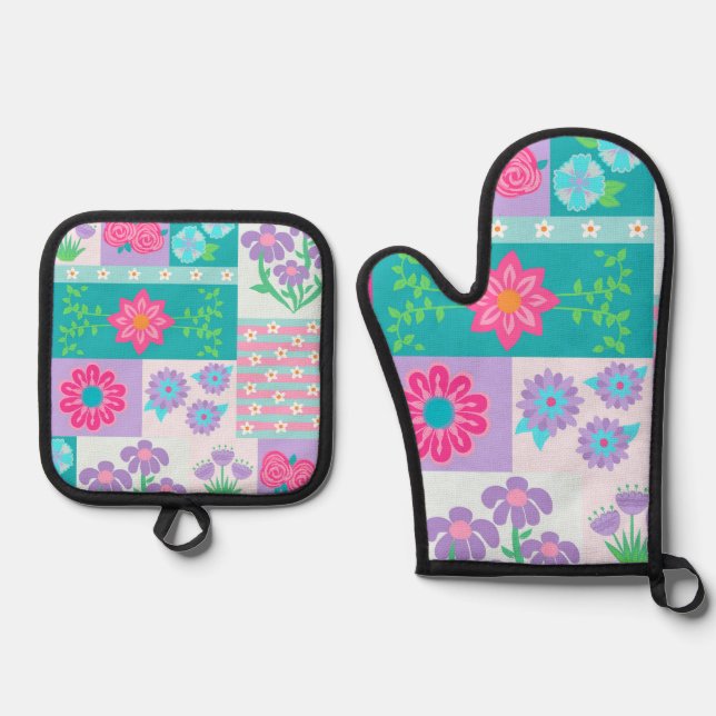 Set De Manoplas Diseño de flores vibrantes en flor (Anverso)