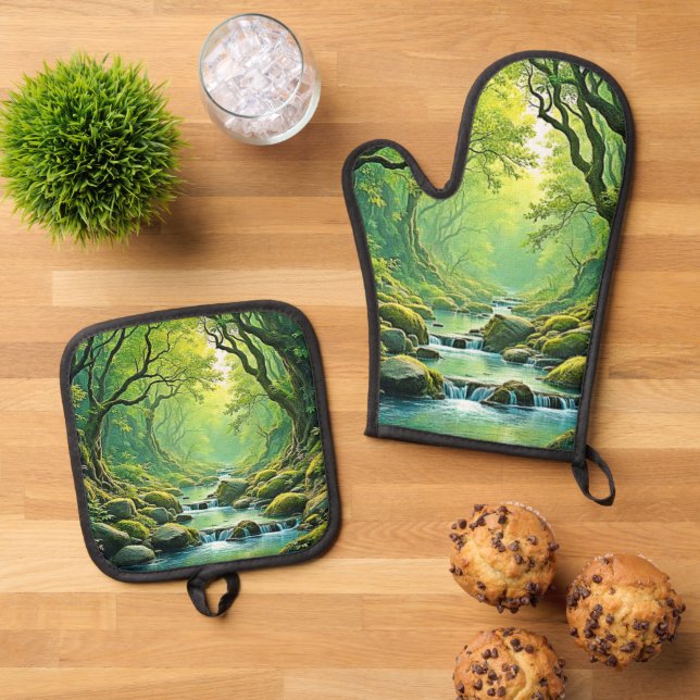 Set De Manoplas Diseño de flujo forestal encantado (De arriba hacia abajo)