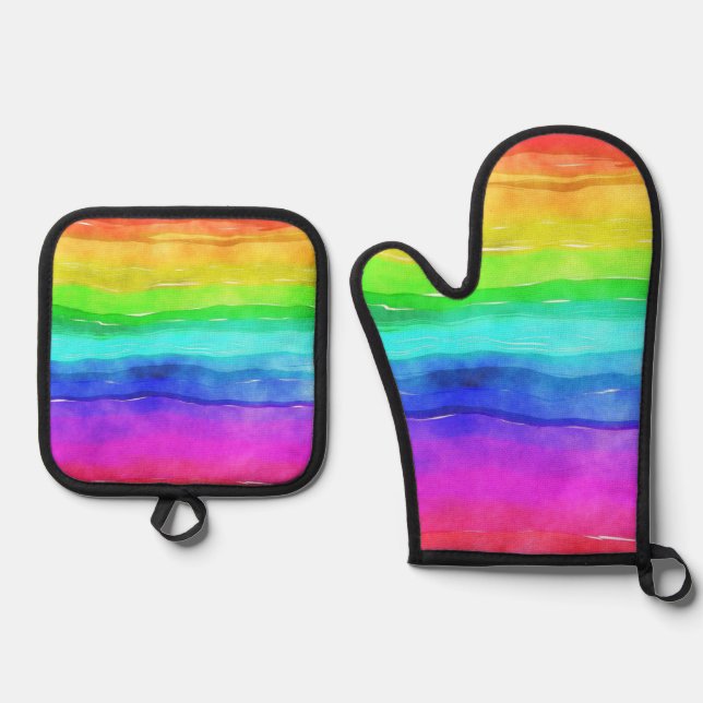 Set De Manoplas Diseño de franjas acuáticas de arco iris (Anverso)