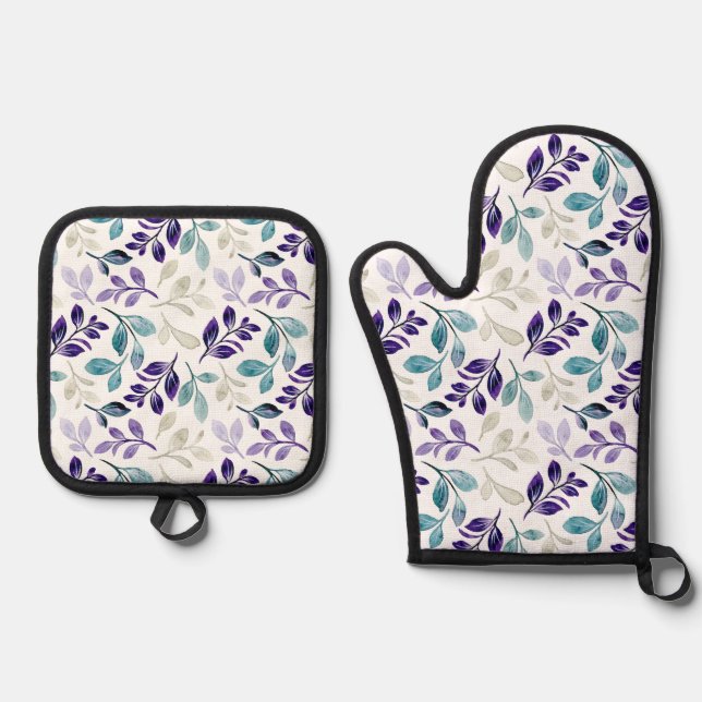 Set De Manoplas Diseño de hojas de acuarela armoniosas (Anverso)