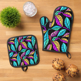 Set De Manoplas Diseño de hojas de vidrio mantenidas