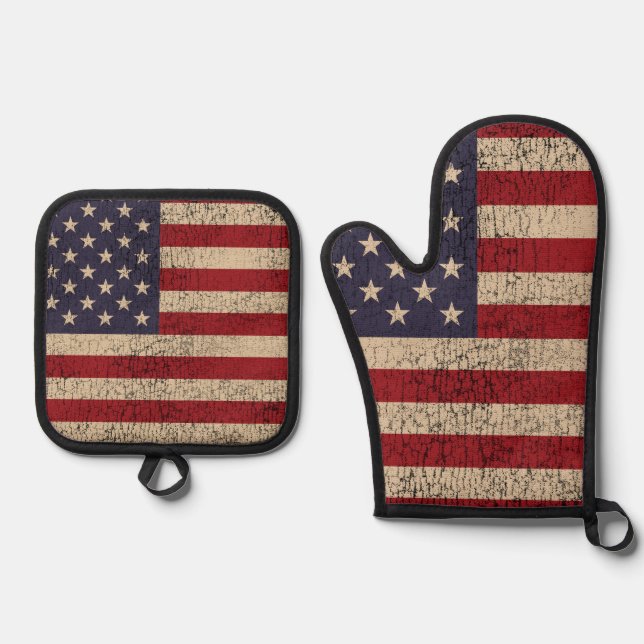 Set De Manoplas Diseño de Monograma de Golf Bandera Americana (Anverso)