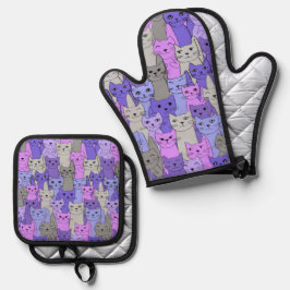 Set De Manoplas Diseño de muchos gatos morados