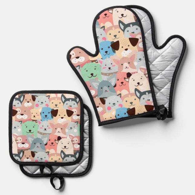 Set De Manoplas Diseño de muchos perros coloridos (Anverso/Reverso)
