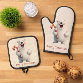 Set De Manoplas Diseño de oso polar lindo de Feliz Navidad