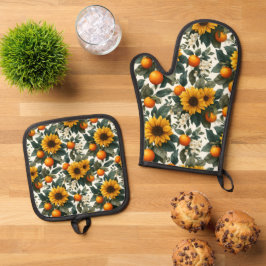 Set De Manoplas Diseño de otoño de girasoles y Naranjas