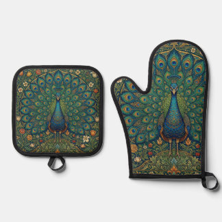 Set De Manoplas Diseño de pavo real bohemio vintage elegante