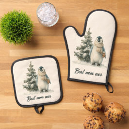 Set De Manoplas Diseño de pingüino de invierno “Mejor Mamá del Mun