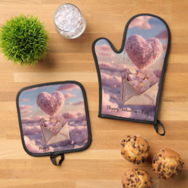 Set De Manoplas Diseño de postal del corazón flotante de cartas de