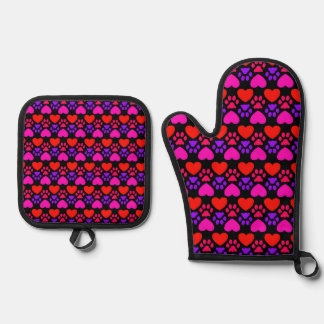 Set De Manoplas Diseño de pulsera y corazón rojo y violeta
