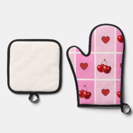 Set De Manoplas Diseño de tablero de ajedrez de corazón de cereza 