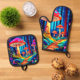 Set De Manoplas Diseño de trazado de hongos mágicos