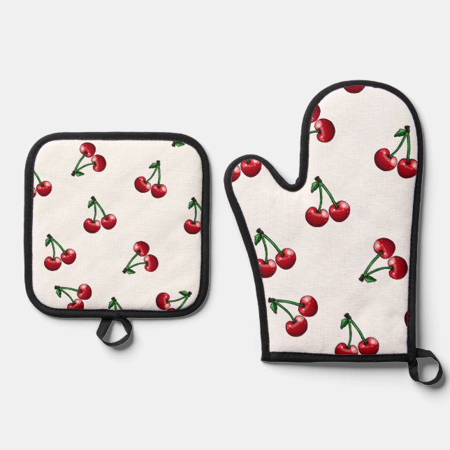 Set De Manoplas Diseño del patrón de cerezas rojas (Anverso)