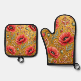 Set De Manoplas Diseño dorado de amapola fleur