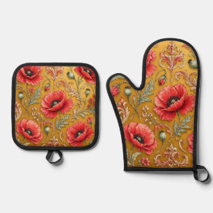 Set De Manoplas Diseño dorado de amapola fleur
