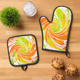 Set De Manoplas Diseño espiral verde y Naranja