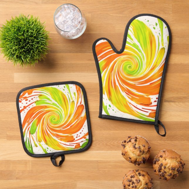 Set De Manoplas Diseño espiral verde y Naranja (De arriba hacia abajo)