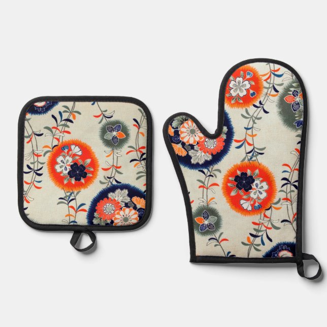 Set De Manoplas Diseño Floral Japonés (Anverso)