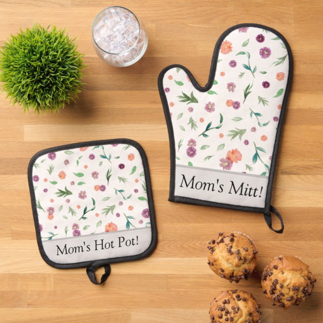 Set De Manoplas Diseño floral personalizado - Regalo de cumpleaños (De arriba hacia abajo)