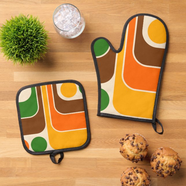 Set De Manoplas Diseño geométrico de estilo retro de los años 70 (De arriba hacia abajo)