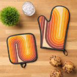 Set De Manoplas Diseño geométrico de estilo retro vintage de los a<br><div class="desc">Diseño geométrico de estilo retro vintage de los años 70 en Naranja marrón y amarillo.</div>