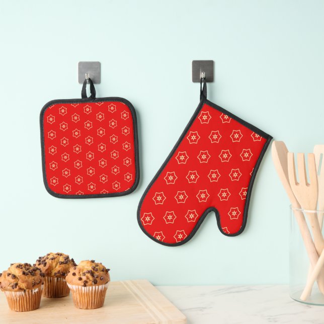 Set De Manoplas Diseño Ornamental Rojo y Dorado (Insitu (colgante))