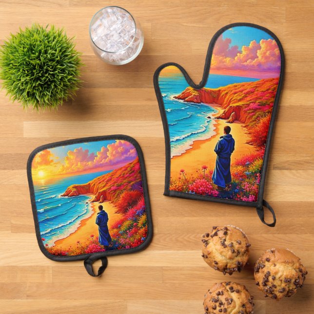 Set De Manoplas Diseño Sunset Beach Solitude Serenity (De arriba hacia abajo)