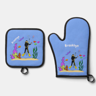 Set De Manoplas Divertido buceador de scuba y personalizado de cri