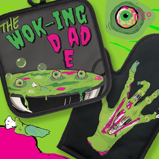 Set De Manoplas Divertido Ghoulishly Delicious The Wok-ing Dad Pun (Subido por el creador)