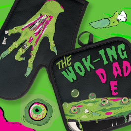 Set De Manoplas Divertido Ghoulishly Delicious The Wok-ing Dad Pun