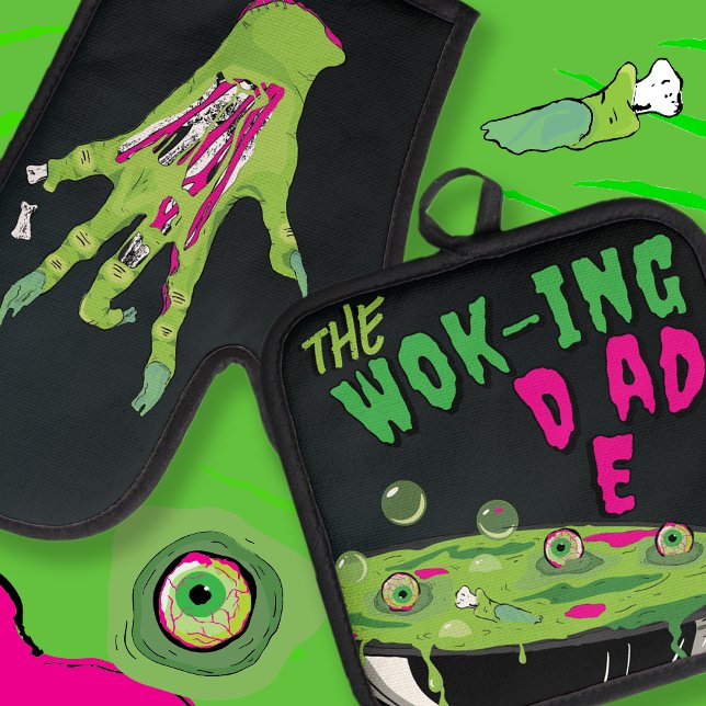 Set De Manoplas Divertido Ghoulishly Delicious The Wok-ing Dad Pun (Subido por el creador)