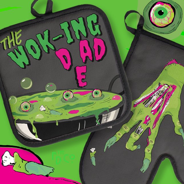 Set De Manoplas Divertido Ghoulishly Delicious The Wok-ing Dad Pun (Subido por el creador)