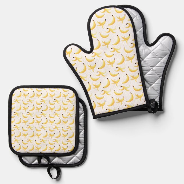 Set De Manoplas Divertido patrón de plátano amarillo retro editabl (Anverso/Reverso)