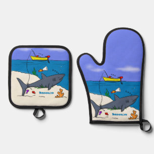 Set De Manoplas Divertido tiburón durmiente y personalizado de pes