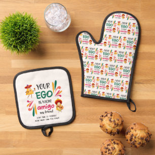 Set De Manoplas Divertido TU EGO NO ES TU AMIGO Texto Personalizad