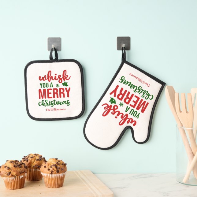 Set De Manoplas Divertido Whisk You A Merry Christmas Green Red Wh (Insitu (colgante))