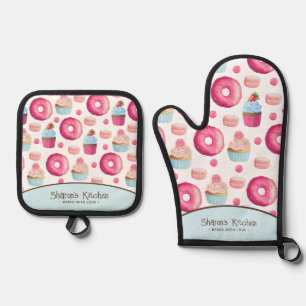 Set De Manoplas Donuts rosados Cupcakes Macarons Personalizados