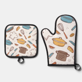 Set De Manoplas Doodle de la cocina alegre