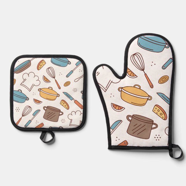 Set De Manoplas Doodle de la cocina alegre (Anverso)