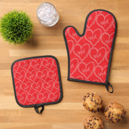 Set De Manoplas Doodles Black Hearts Valentines Day Red