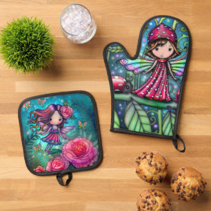 Set De Manoplas Dos hadas de las flores lindas Arte de Molly Harri