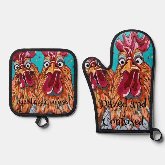 Set De Manoplas Dos Roosters Quirky (Anverso)