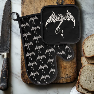 Set De Manoplas Dragón Tribal Celta de Nudos Negro Blanco Fantasía