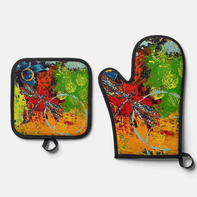 Set De Manoplas Dragonfly Oven Mitt y Pot Holders (Anverso)