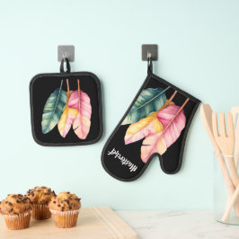 Set De Manoplas Drei Bananen Blätter in Pastellfarben 