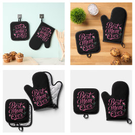 Set De Manoplas Dulce Negra Morada Mejor Mamá del Mundo