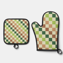 Set De Manoplas Earthy rainbow diagonal checkerboard pattern