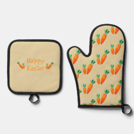 Set De Manoplas Easter Oven Mitt & Pot Holder con zanahorias