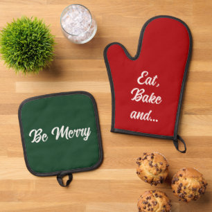 Set De Manoplas Eat Bake Merry Funny Navidades Regalo Red Green